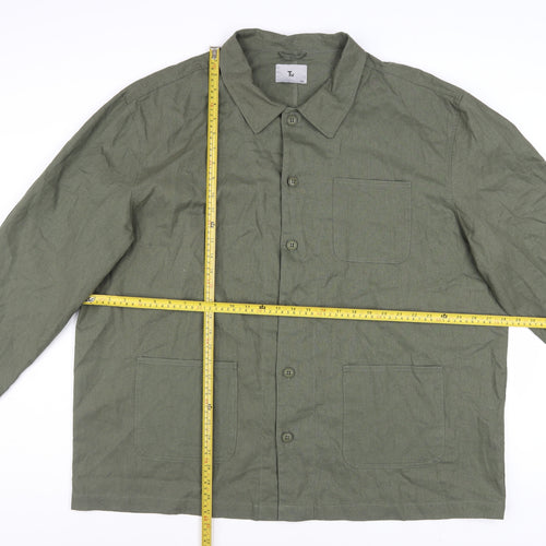 Tu Men's Green 2XL Linen Blend Long Sleeve Button-Up Shirt