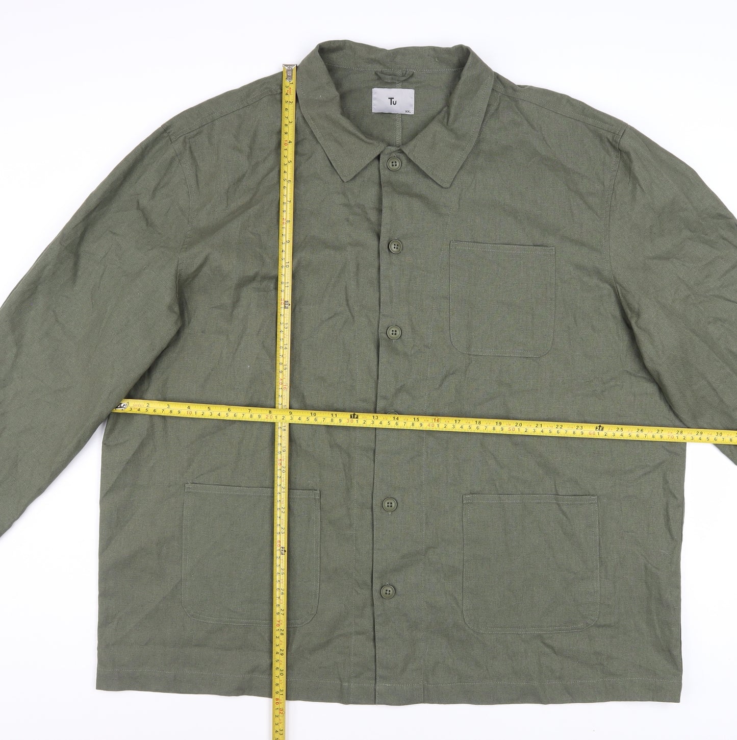 Tu Men's Green 2XL Linen Blend Long Sleeve Button-Up Shirt