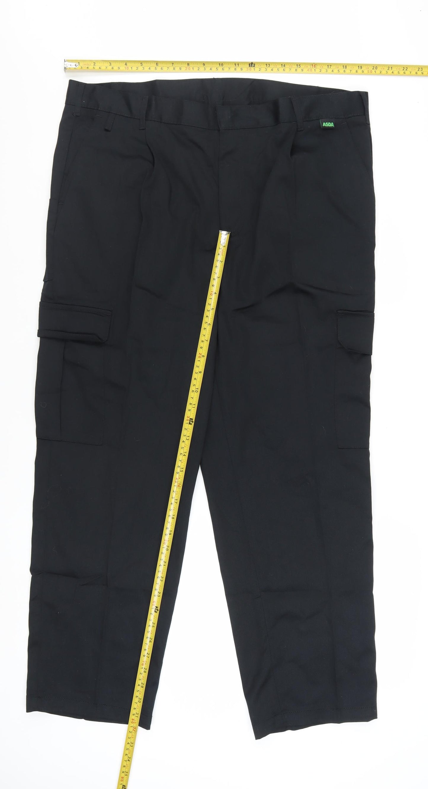 Dimensions Men Black Cargo Trousers 38 Short Polyester Cotton Workwear