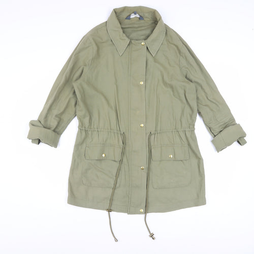 Sosandar Women's Green Cotton Parka Jacket Size 10 Drawstring Waist