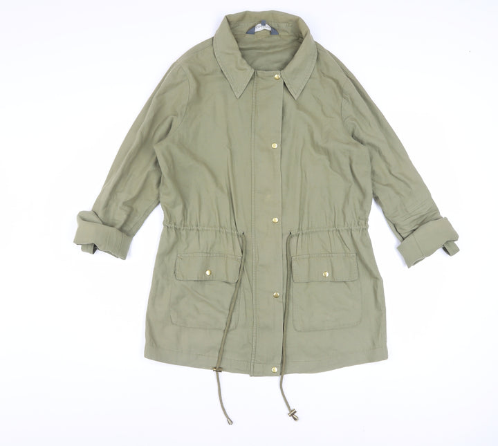 Sosandar Women's Green Cotton Parka Jacket Size 10 Drawstring Waist