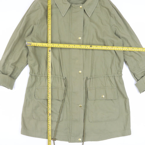 Sosandar Women's Green Cotton Parka Jacket Size 10 Drawstring Waist