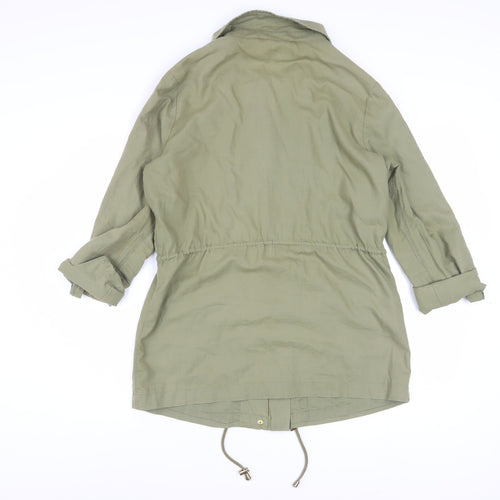 Sosandar Women's Green Cotton Parka Jacket Size 10 Drawstring Waist