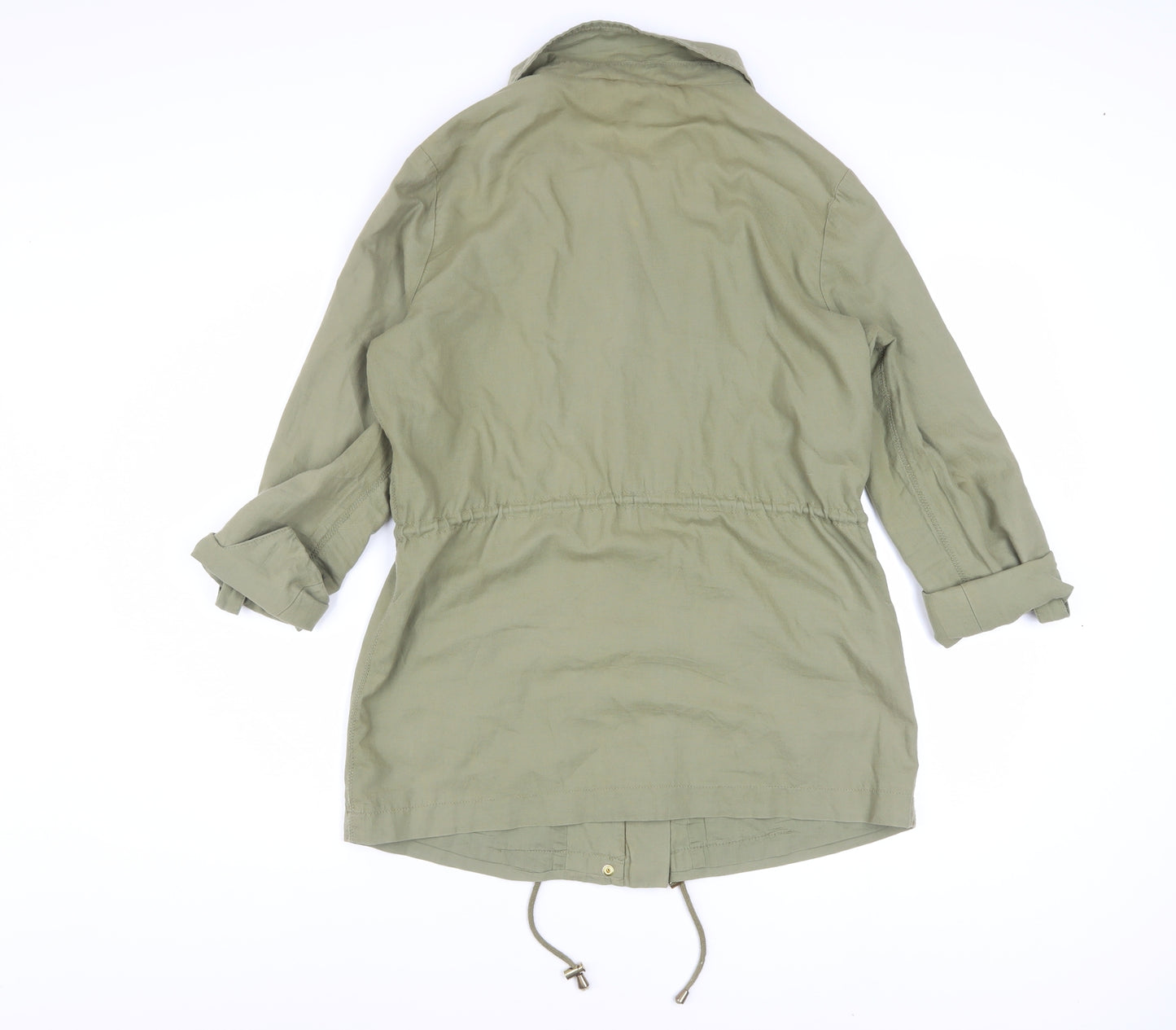 Sosandar Women's Green Cotton Parka Jacket Size 10 Drawstring Waist