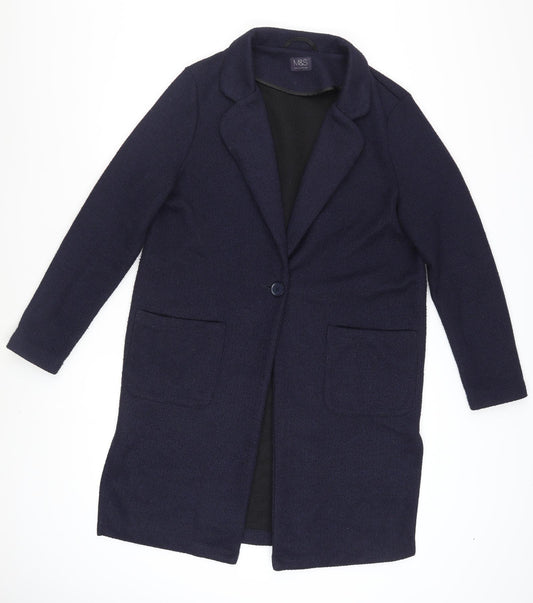 Marks and Spencer Women's Blue Coatigan Size 12 Long Sleeve Knit Overcoat