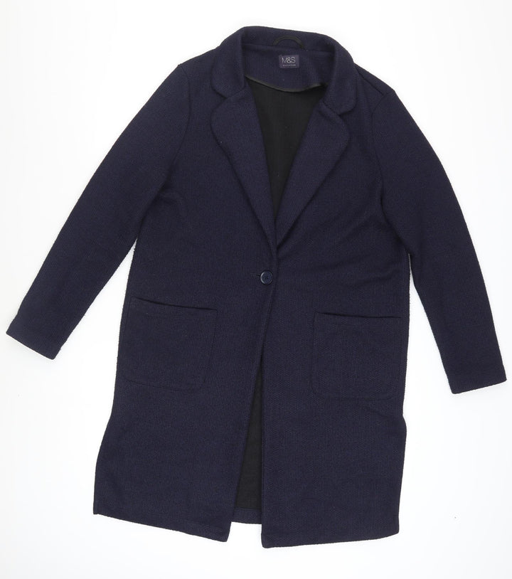 Marks and Spencer Women's Blue Coatigan Size 12 Long Sleeve Knit Overcoat
