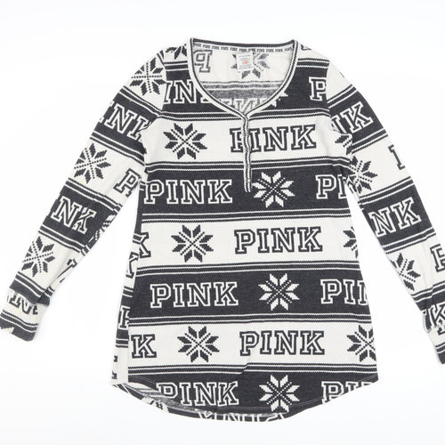 Victoria's Secret PINK Womens Black Fair Isle Long Sleeve Nightshirt S