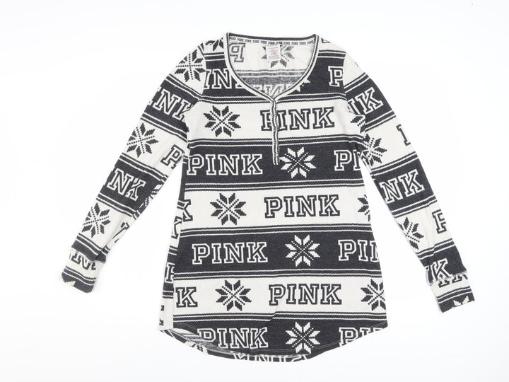 Victoria's Secret PINK Womens Black Fair Isle Long Sleeve Nightshirt S