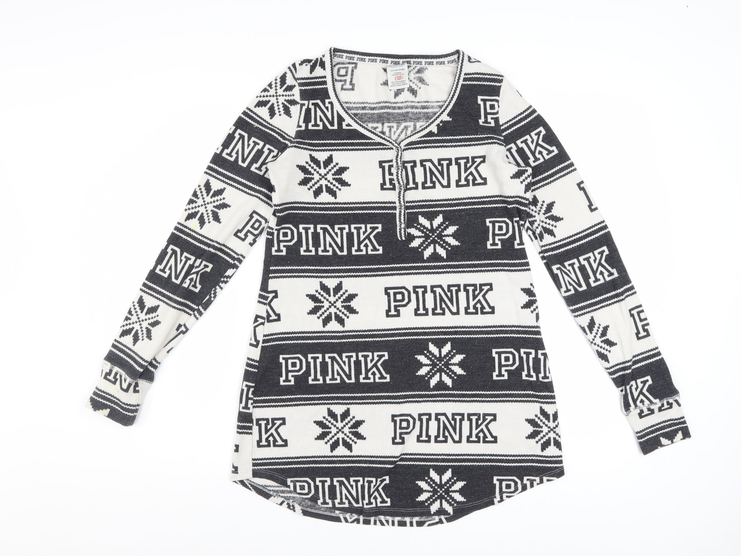 Victoria's Secret PINK Womens Black Fair Isle Long Sleeve Nightshirt S