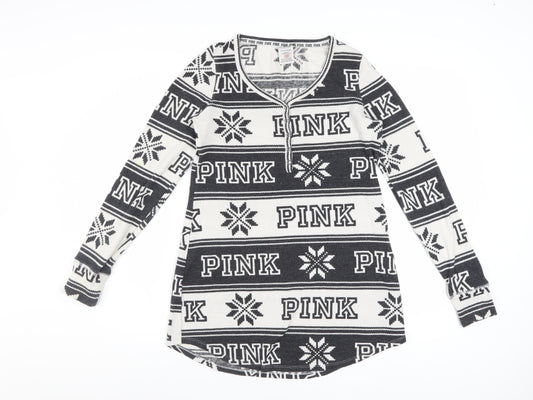 Victoria's Secret PINK Womens Black Fair Isle Long Sleeve Nightshirt S