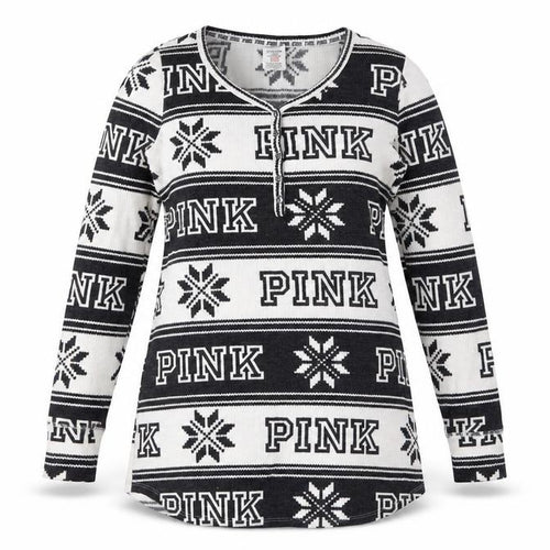Victoria's Secret PINK Womens Black Fair Isle Long Sleeve Nightshirt S