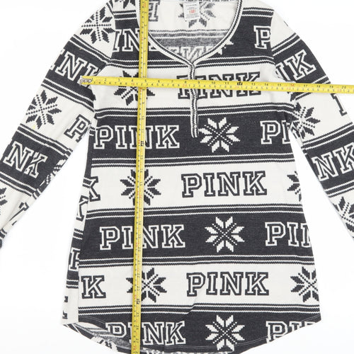 Victoria's Secret PINK Womens Black Fair Isle Long Sleeve Nightshirt S