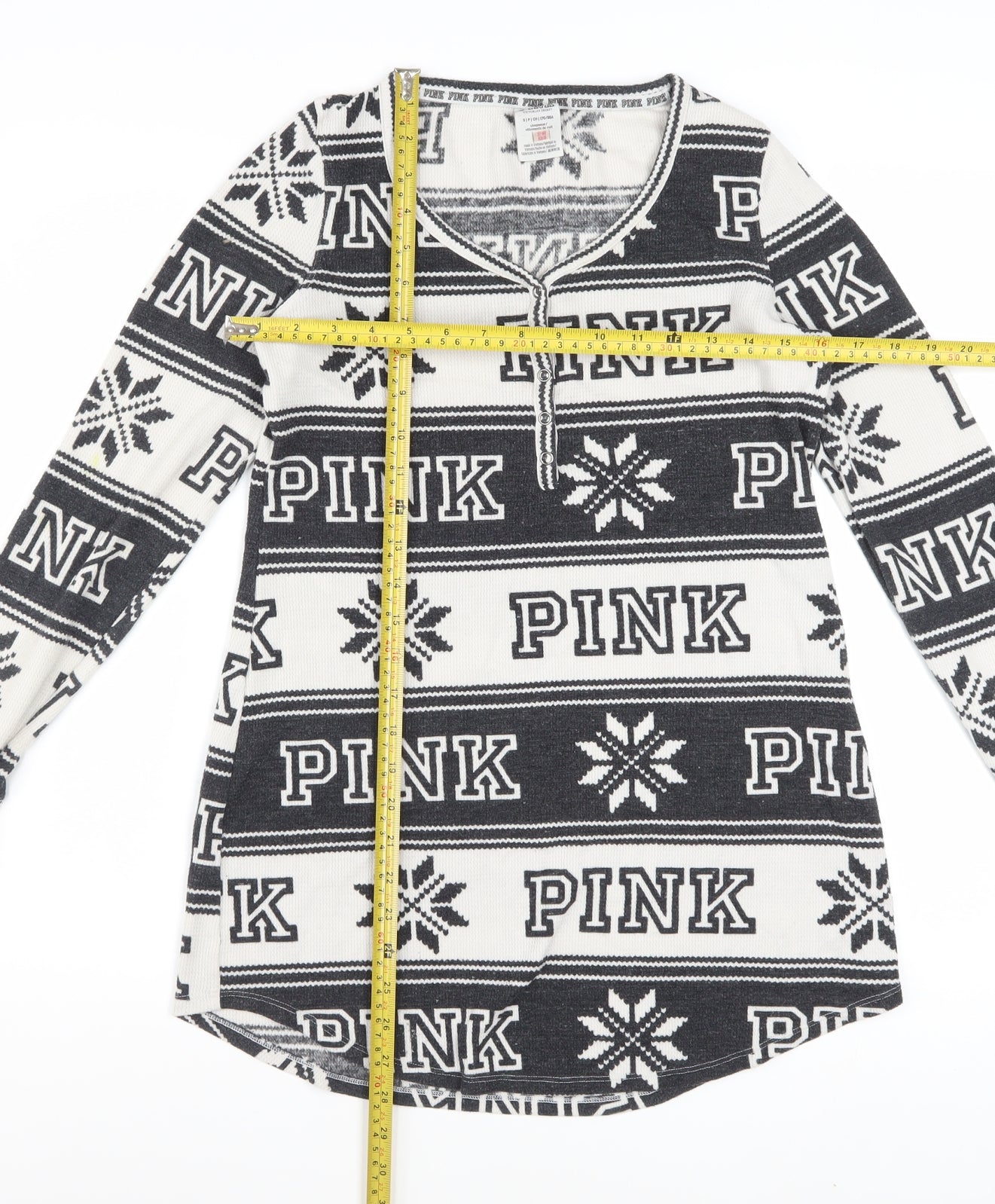 Victoria's Secret PINK Womens Black Fair Isle Long Sleeve Nightshirt S