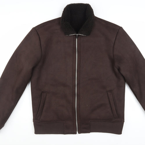 Next Men's Brown Bomber Jacket M Regular Fit Full Zip Polyester
