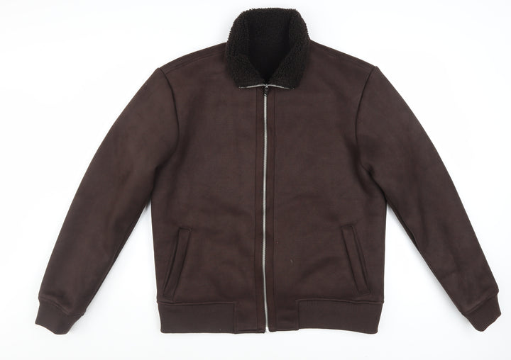 Next Men's Brown Bomber Jacket M Regular Fit Full Zip Polyester