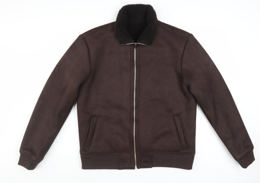 Next Men's Brown Bomber Jacket M Regular Fit Full Zip Polyester