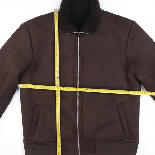 Next Men's Brown Bomber Jacket M Regular Fit Full Zip Polyester