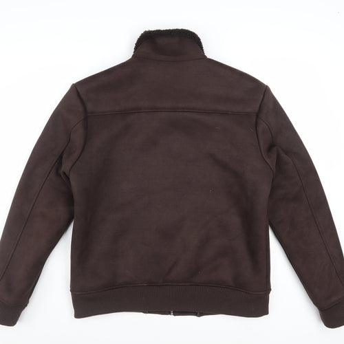 Next Men's Brown Bomber Jacket M Regular Fit Full Zip Polyester