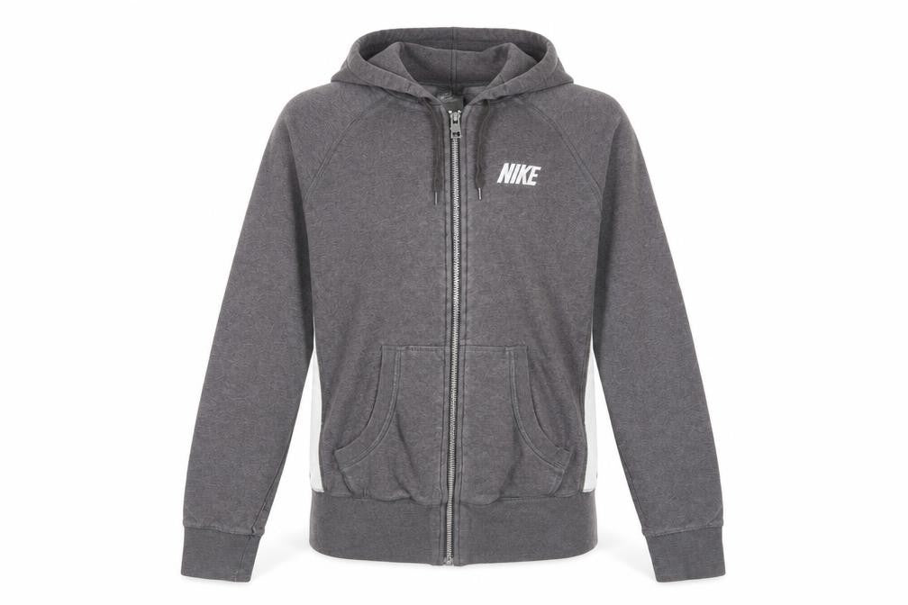 Front view of Nike women’s grey full zip hoodie small classic fit