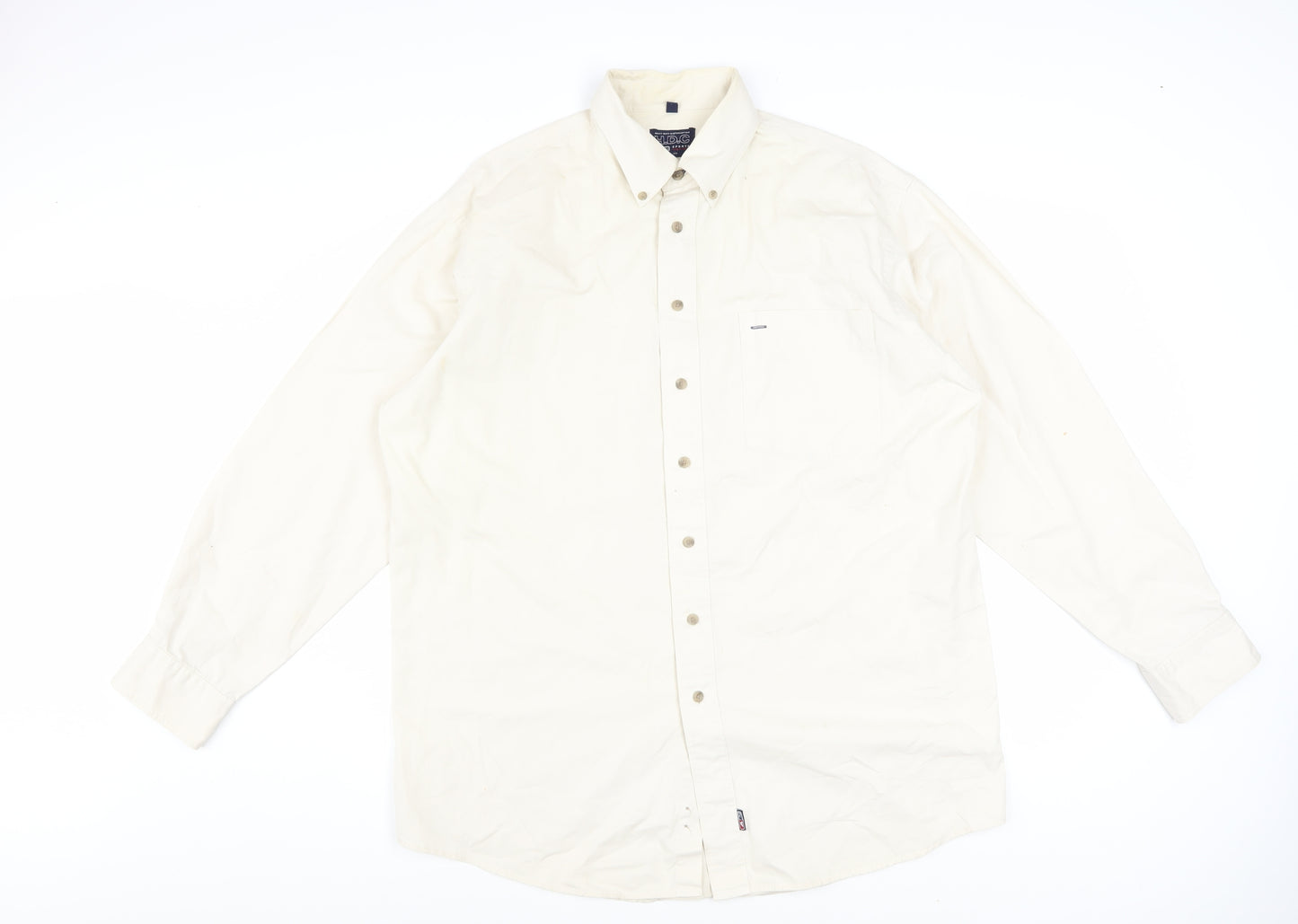 H.D.C Sports Men's Ivory Long Sleeve Button-Down Cotton Shirt Size 16.5