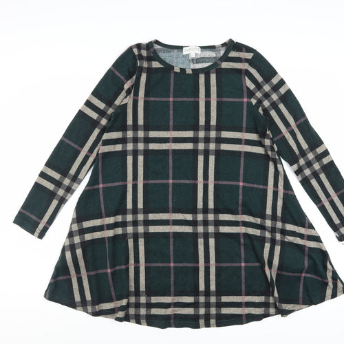 Apricot Women Green Check Shift Dress UK 8 Long Sleeve Casual