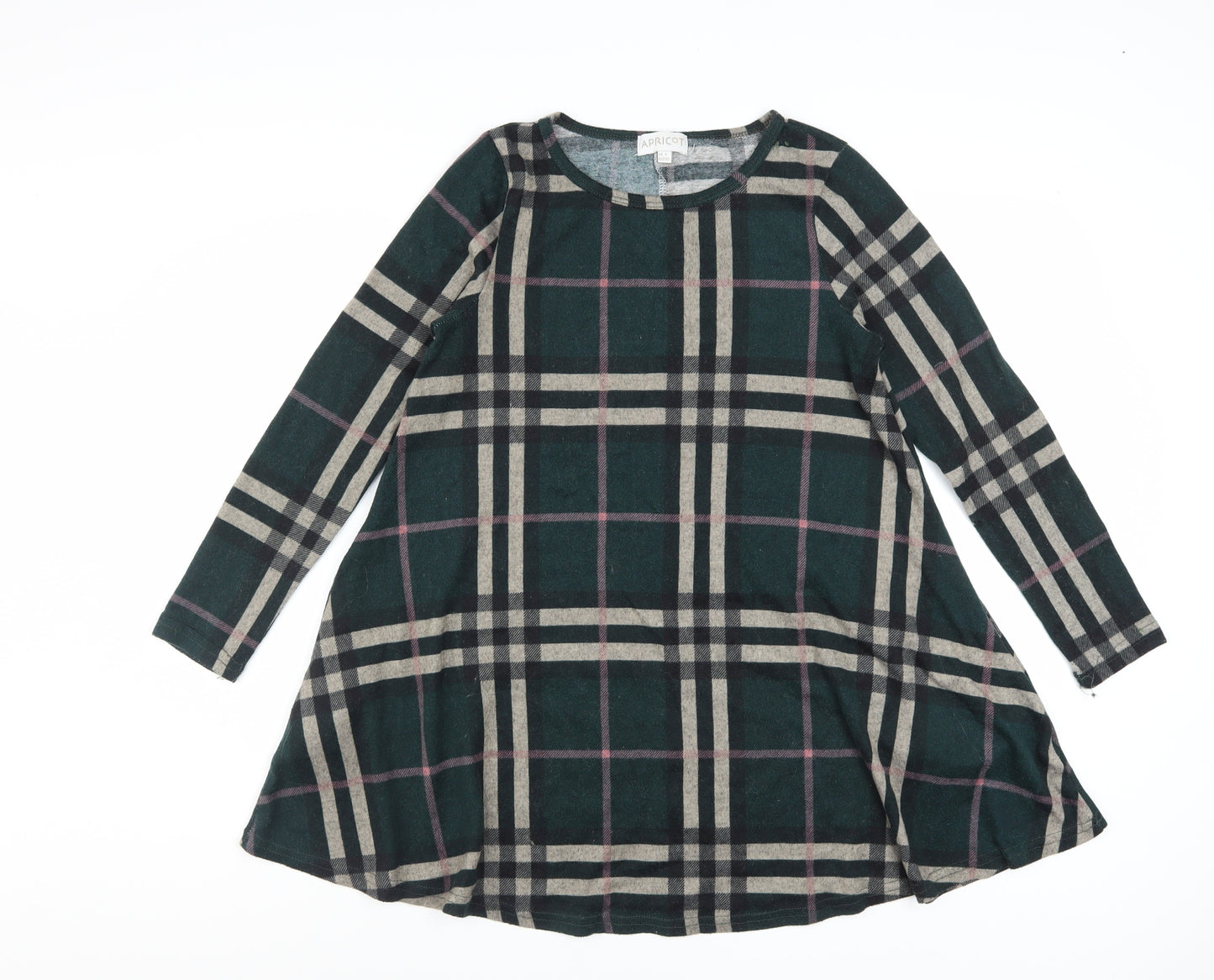 Apricot Women Green Check Shift Dress UK 8 Long Sleeve Casual