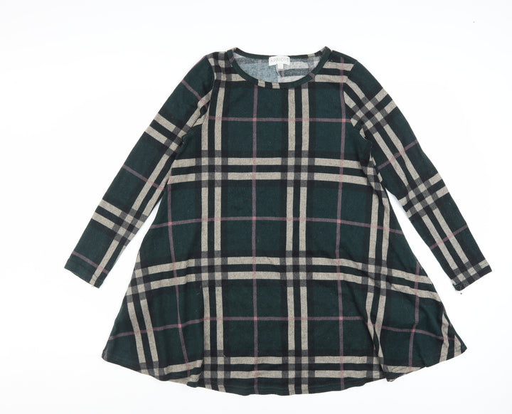 Apricot Women Green Check Shift Dress UK 8 Long Sleeve Casual