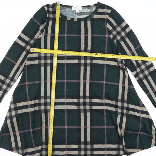 Apricot Women Green Check Shift Dress UK 8 Long Sleeve Casual