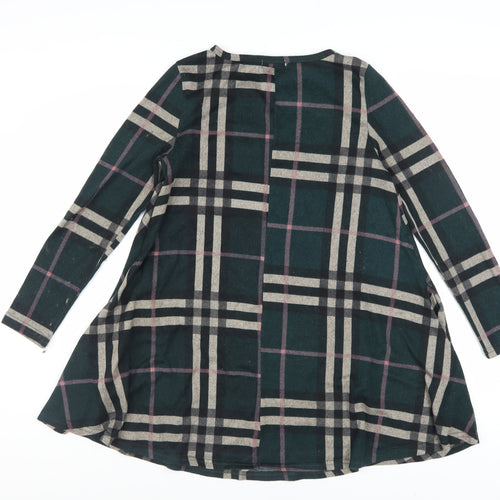 Apricot Women Green Check Shift Dress UK 8 Long Sleeve Casual
