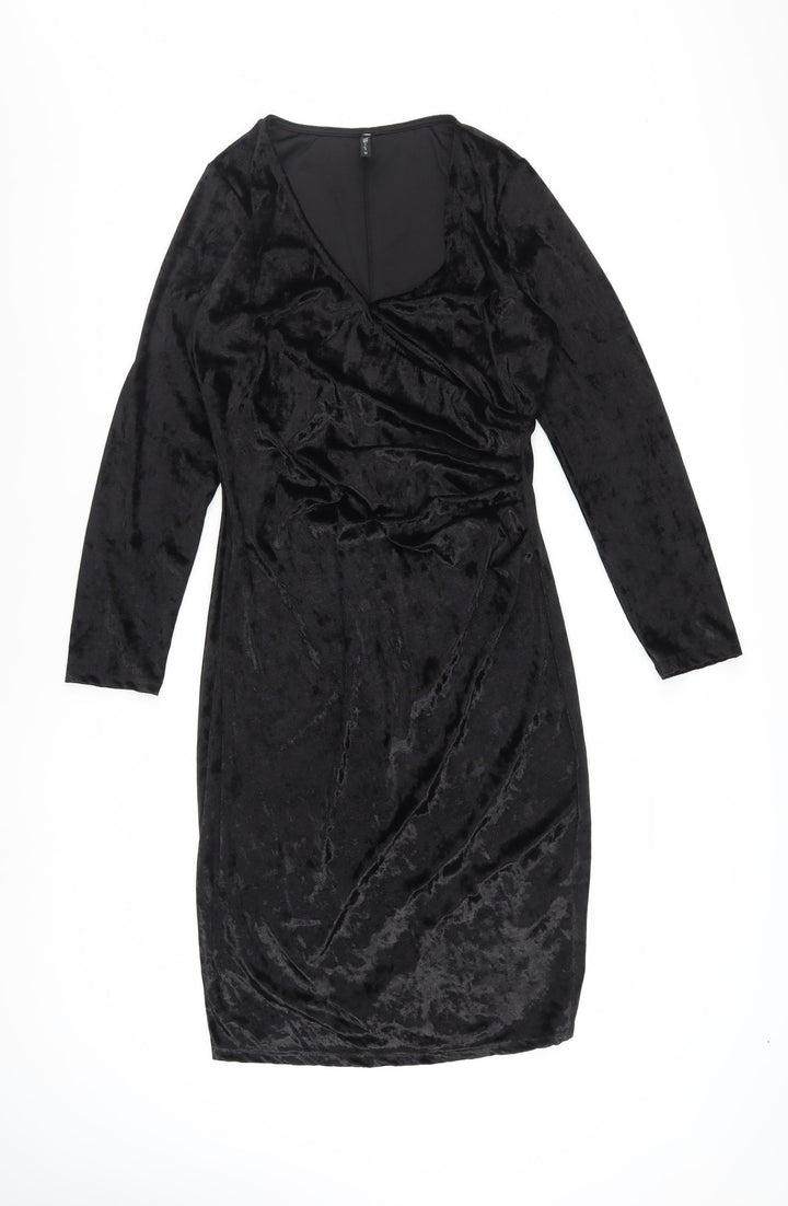 Edista Los Angeles Womens Black Velvet Bodycon Dress Size M