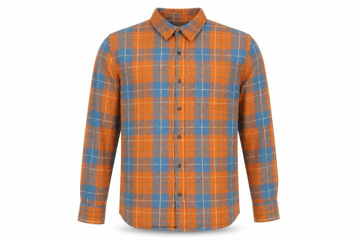 MICLO Men's Orange Blue Check Flannel Cotton Long Sleeve Shirt XL