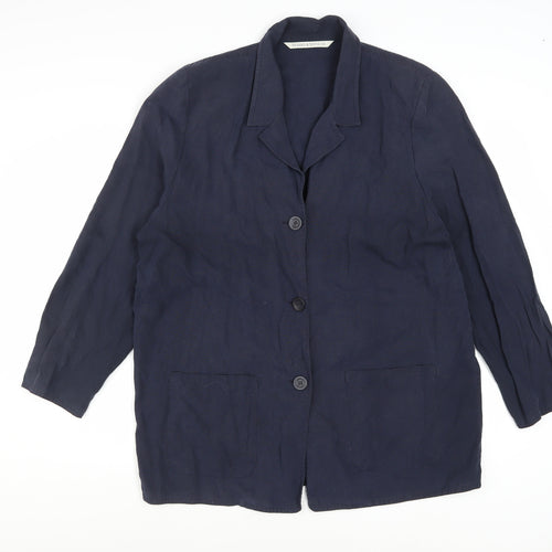 Marks and Spencer Women Blue Linen Blend Blazer Size 18 Classic Mid-Length