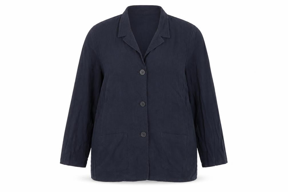Marks and Spencer Women Blue Linen Blend Blazer Size 18 Classic Mid-Length
