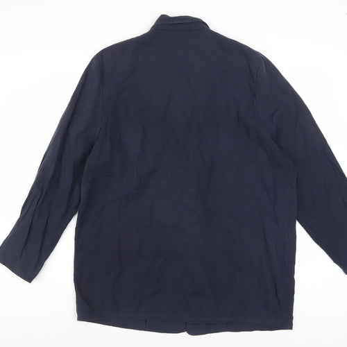 Marks and Spencer Women Blue Linen Blend Blazer Size 18 Classic Mid-Length