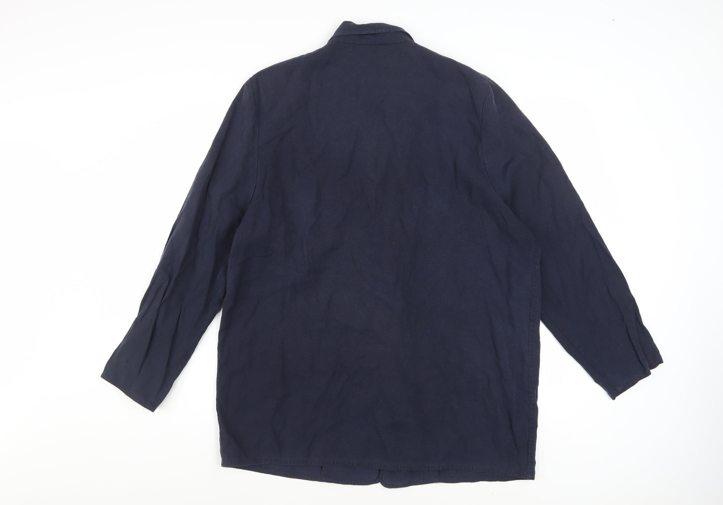 Marks and Spencer Women Blue Linen Blend Blazer Size 18 Classic Mid-Length