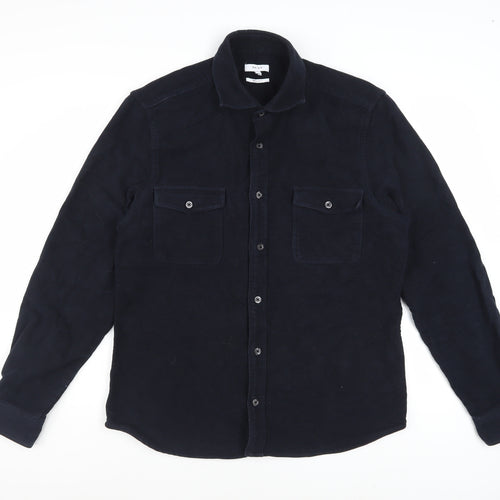 Reiss Men's Navy Blue Regular Fit Cotton Button-Up Shirt XL