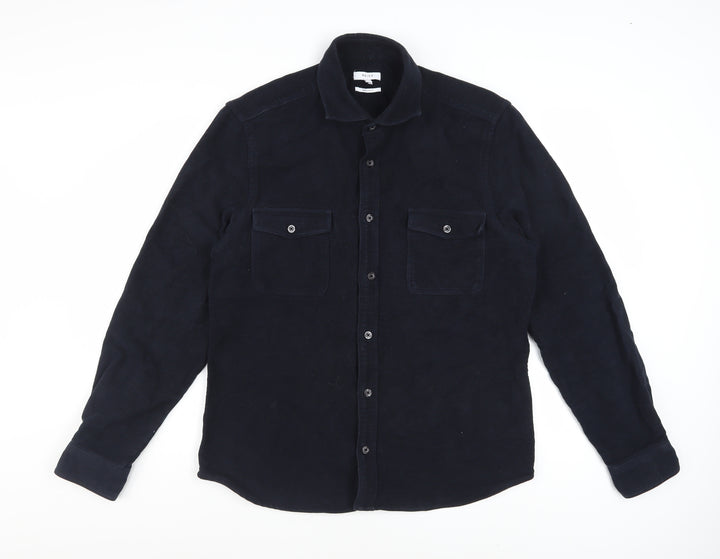 Reiss Men's Navy Blue Regular Fit Cotton Button-Up Shirt XL