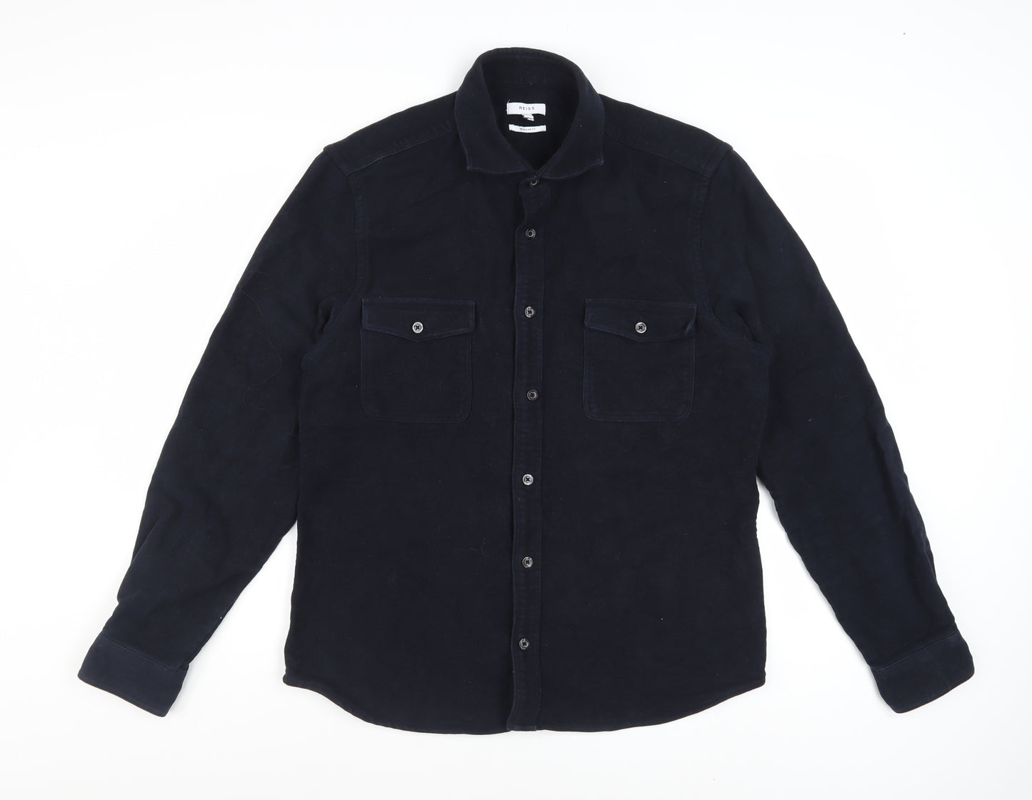 Reiss Men's Navy Blue Regular Fit Cotton Button-Up Shirt XL