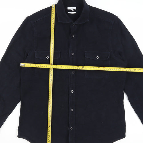 Reiss Men's Navy Blue Regular Fit Cotton Button-Up Shirt XL
