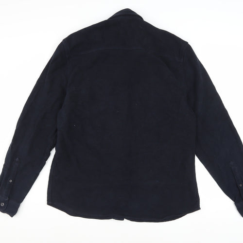 Reiss Men's Navy Blue Regular Fit Cotton Button-Up Shirt XL