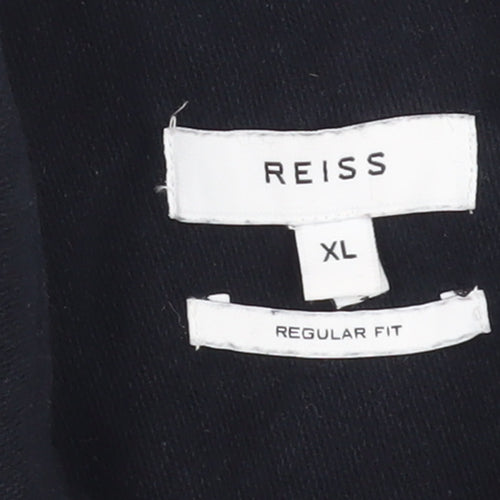Reiss Men's Navy Blue Regular Fit Cotton Button-Up Shirt XL
