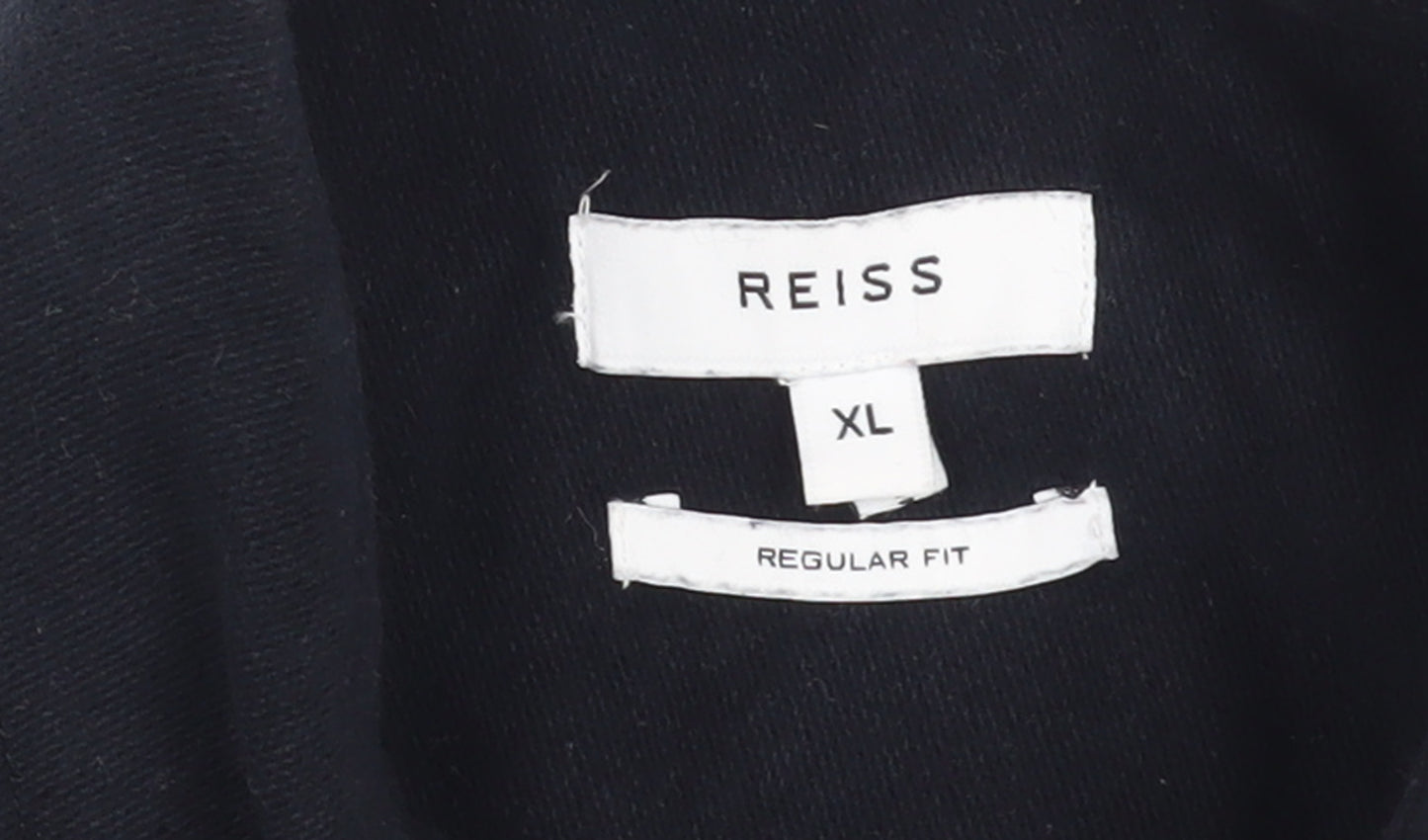Reiss Men's Navy Blue Regular Fit Cotton Button-Up Shirt XL