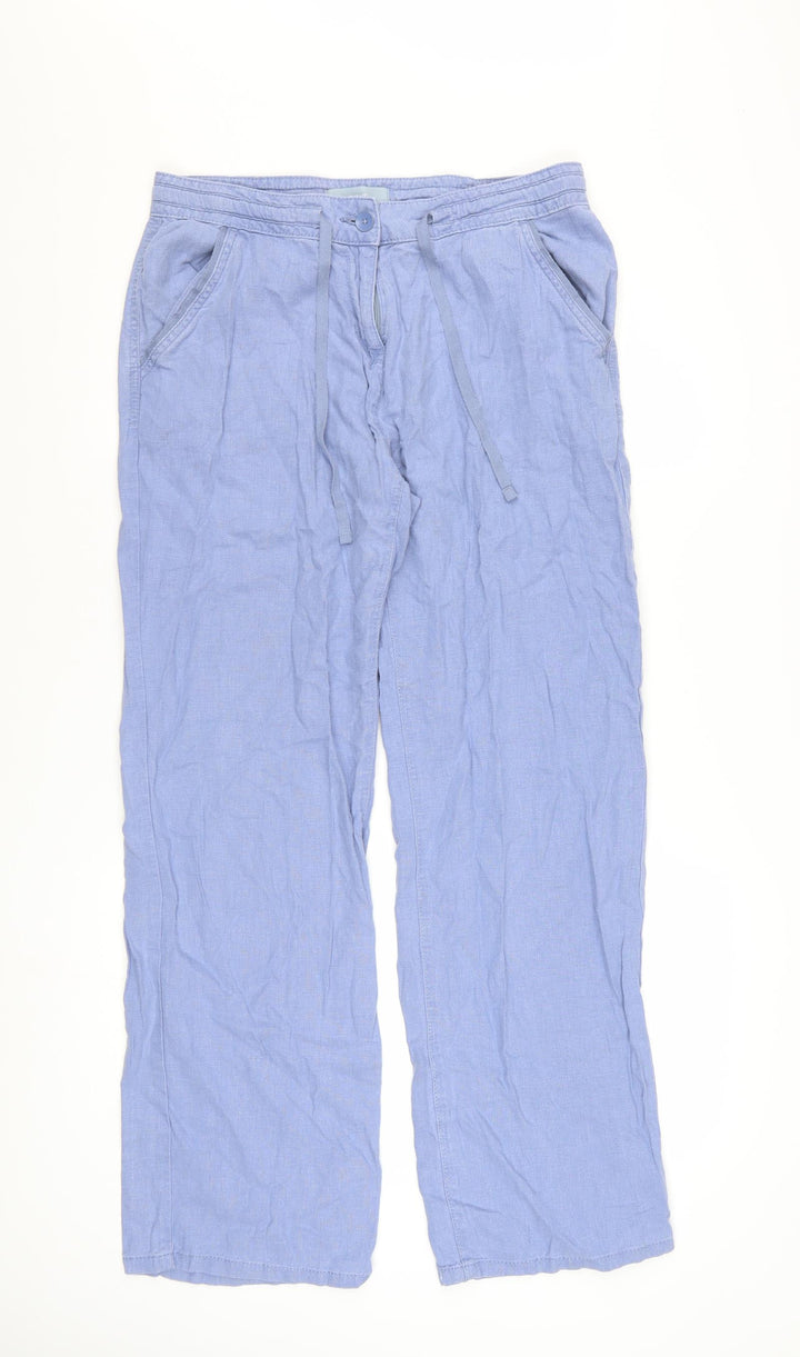 Next Women Blue Linen Blend Chino Trousers Size 10 Regular