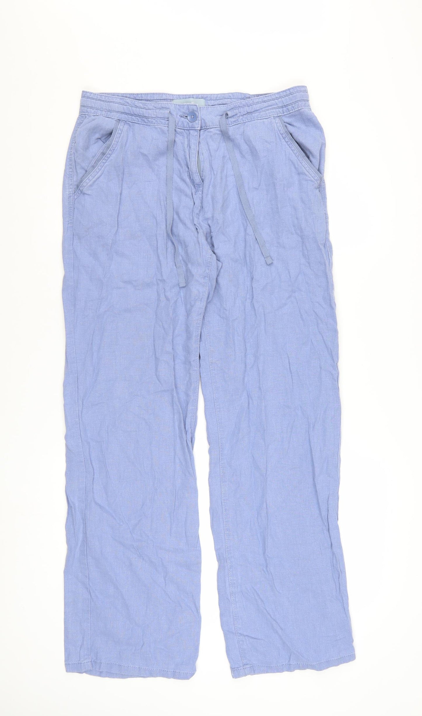 Next Women Blue Linen Blend Chino Trousers Size 10 Regular