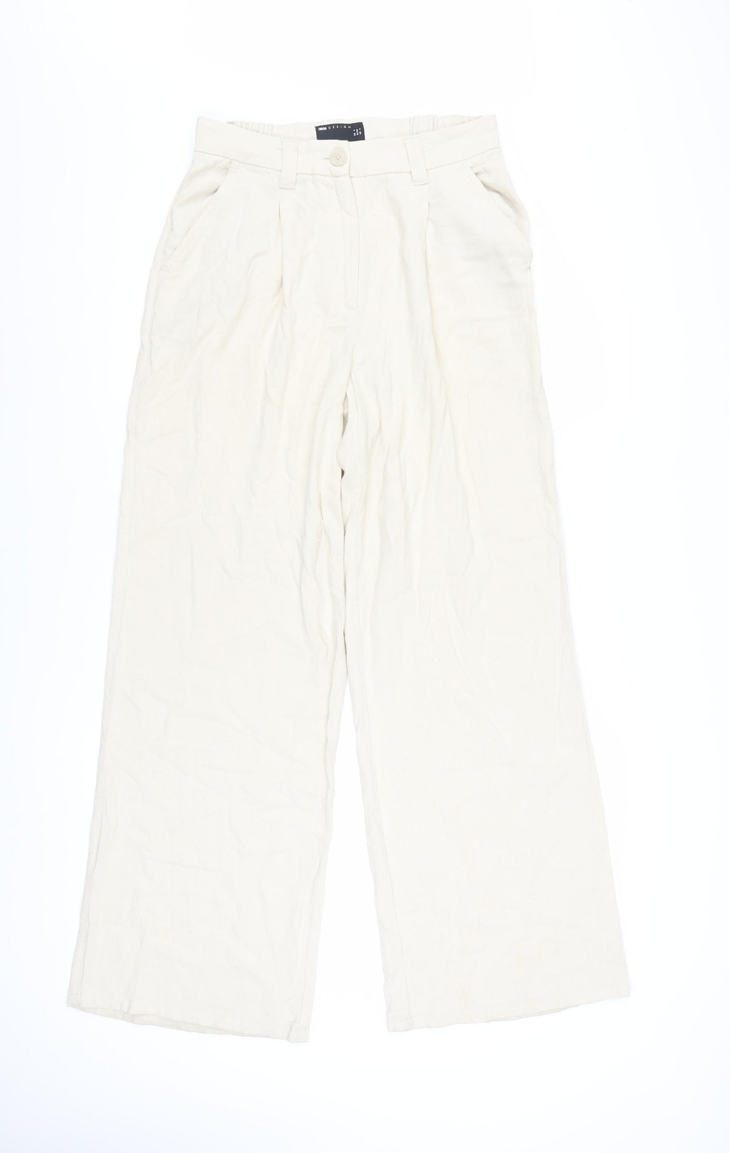 ASOS Women Beige Wide-Leg High Rise Pleated Trousers Size 6