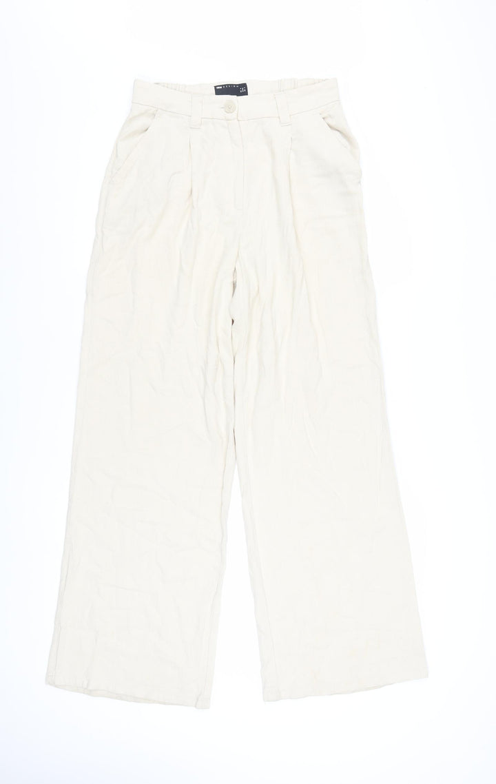 ASOS Women Beige Wide-Leg High Rise Pleated Trousers Size 6