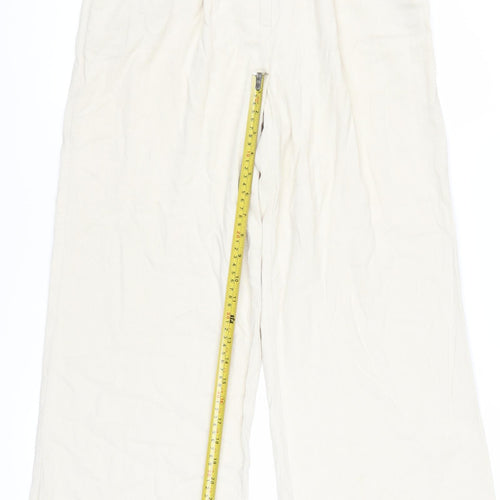 ASOS Women Beige Wide-Leg High Rise Pleated Trousers Size 6
