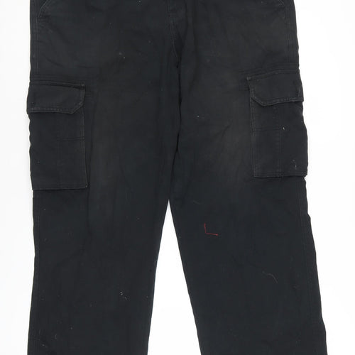 Easy Essential Men's Black Cargo Trousers Size L 38x32 Cotton