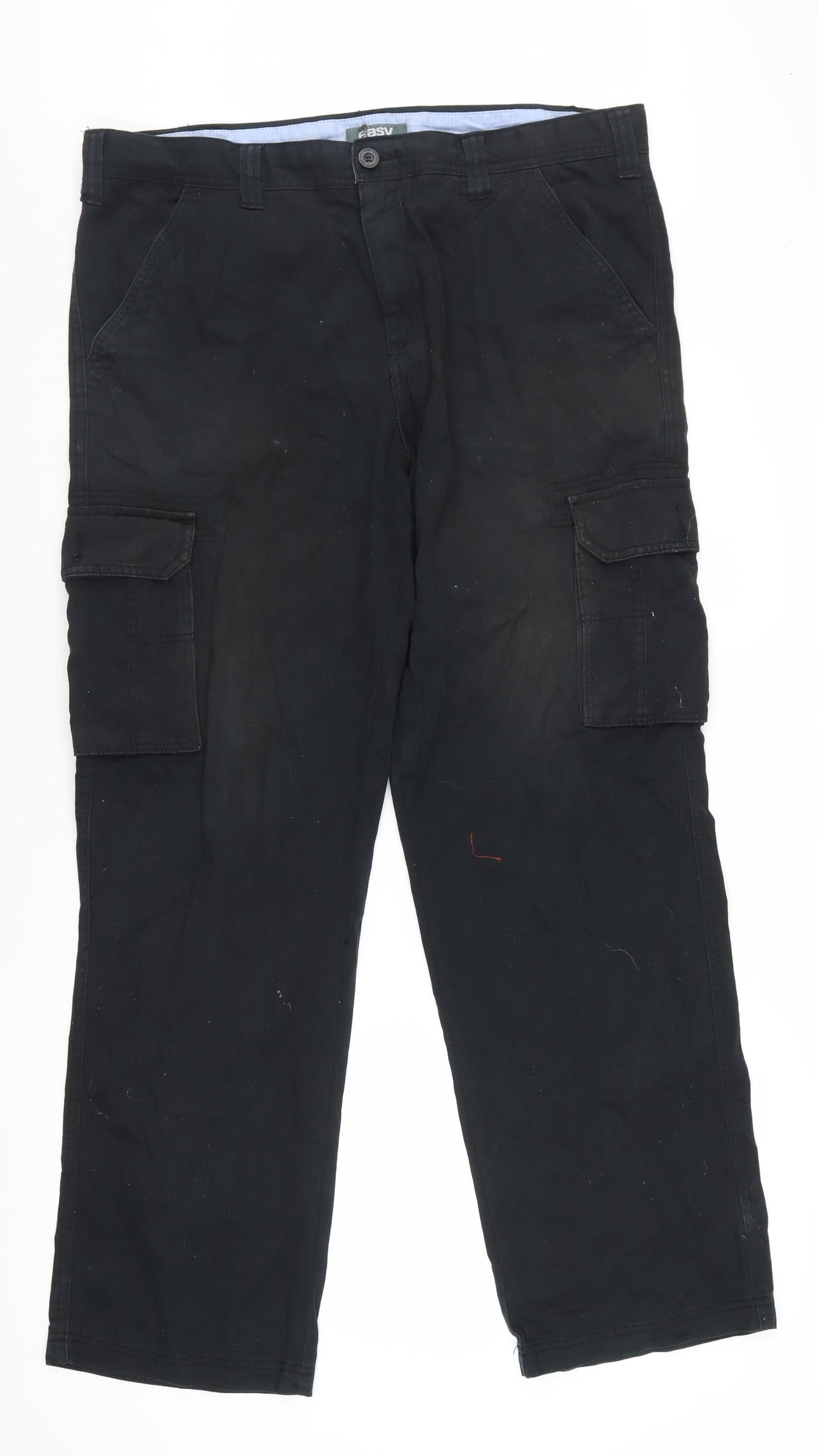 Easy Essential Men's Black Cargo Trousers Size L 38x32 Cotton