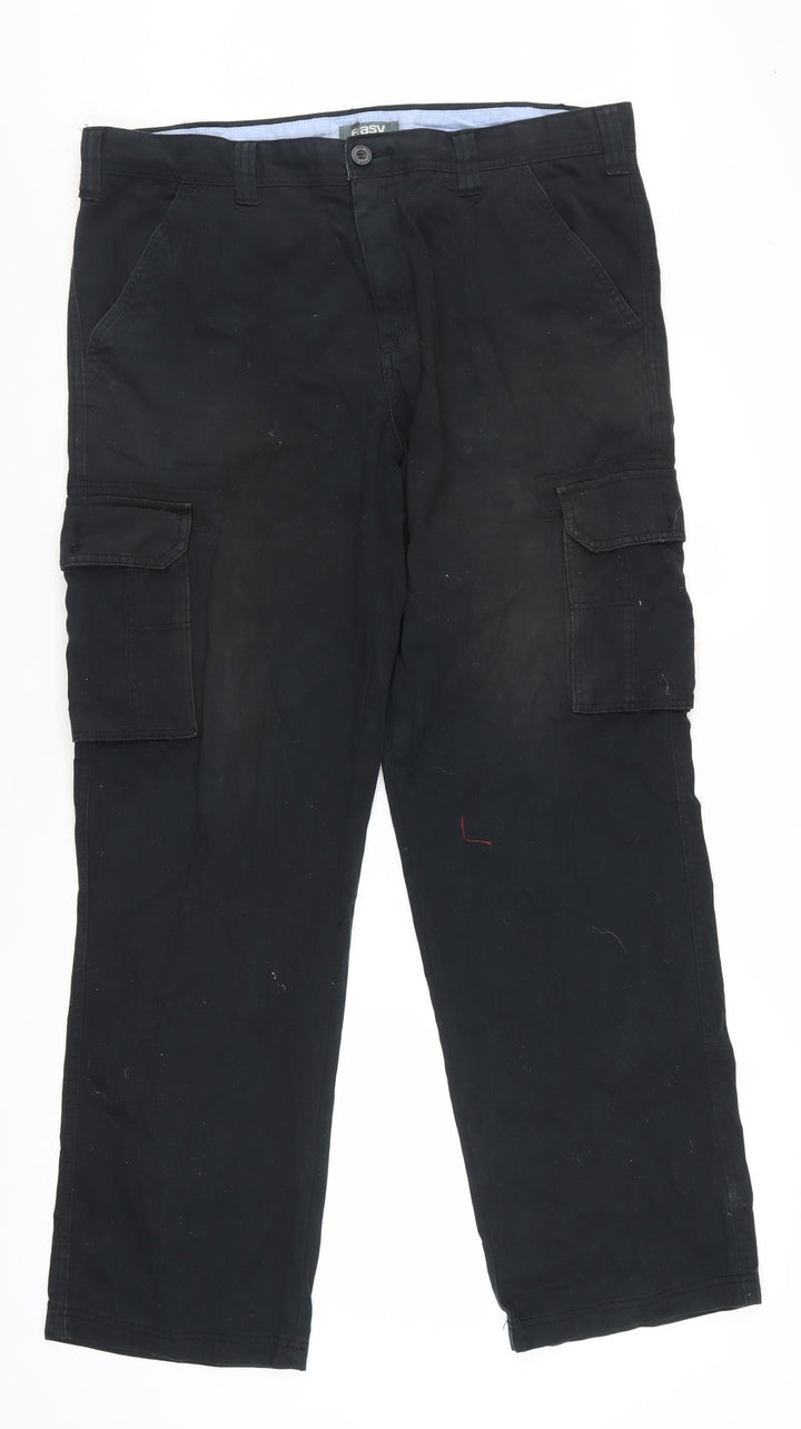 Easy Essential Men's Black Cargo Trousers Size L 38x32 Cotton